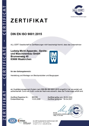 Zertifikat DIN EN ISO Zertifikat von Ludwig Michl