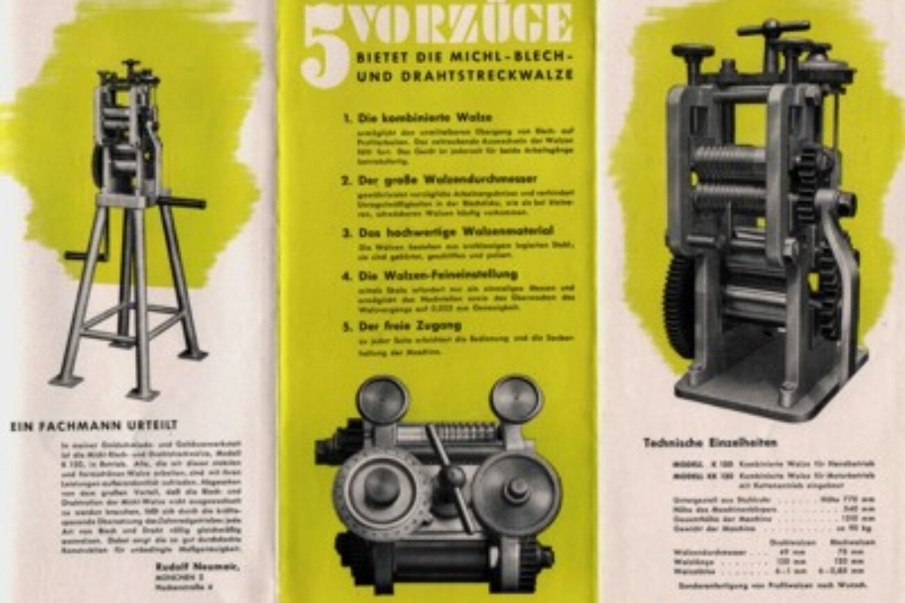 Infoblatt von einer Profilwalze von Ludwig Michl