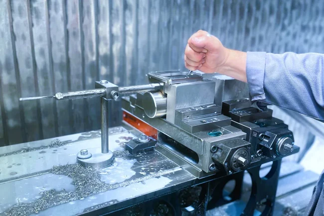 unser Mitarbeiter an der CNC-Maschine